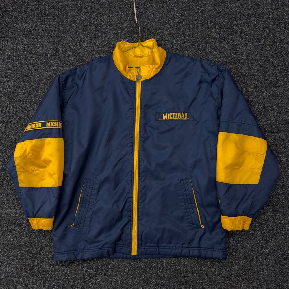 Vintage Pro Player Michigan Wolverines Jacket Navy Maize Full Zip Mens Large‎